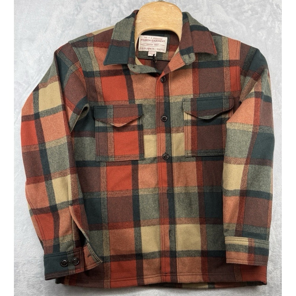 FIlson Jac-Shirt Amber Spruce Plaid 100% Wool Flannel USA Men's Size M NWT RARE